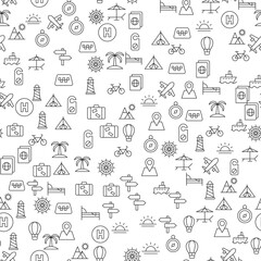 Palm, Bed, Balloon, Helm, Lighthouse, Suitcase, Plane, Bicycle, Compass Seamless Pattern for printing, wrapping, design, sites, shops, apps
