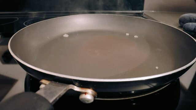 Close-Up of Water Evaporating on Teflon Pan