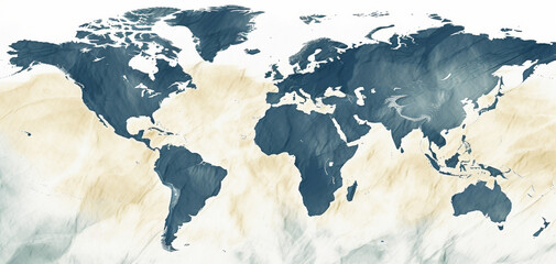 World Map on White Background: Royalty Art Created with generative AI tools.