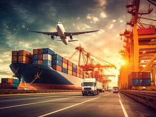 Business logistics and transportation concept background, shopping company background illustration, Generative Ai 