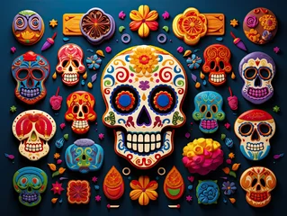 Glasschilderij Schedel Sugar skull grouping illustration. Day of the dead holiday