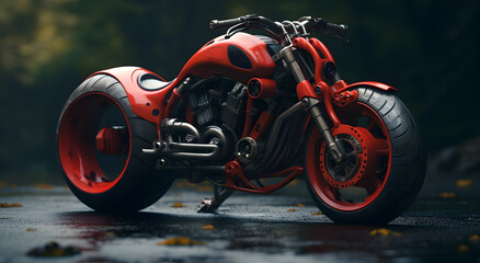 Red motorcycle futuristic detailed super bike - obrazy, fototapety, plakaty