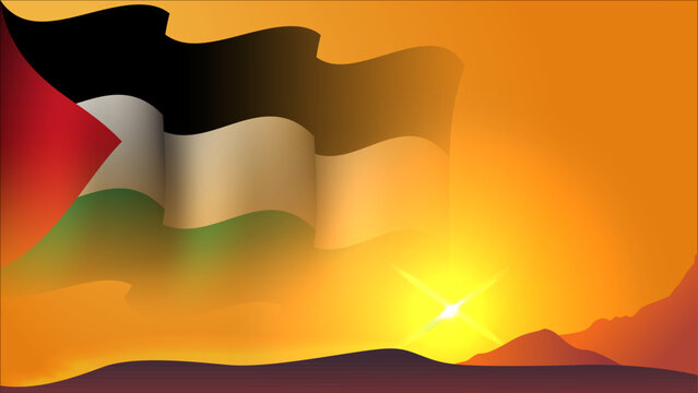 palestine waving flag background design on sunset view vector illustration