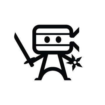 Square-headed ninja holding katana sword and shuriken.