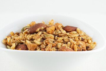 Delicious granola on white background.