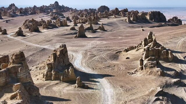 Yardang landforms in the desert, located at Er Bo Liang, Qinghai province, China