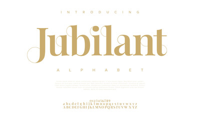 Jubilantpremium luxury elegant alphabet letters and numbers. Elegant wedding typography classic serif font decorative vintage retro. Creative vector illustration