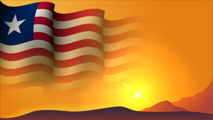 liberia waving flag background design on sunset view vector illustration