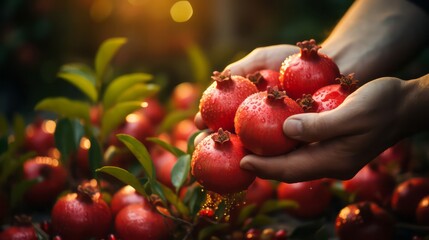 Hand holding fresh pomegranate