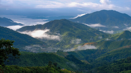 Beautiful pictures of green mountains after rain at Mon Mok Tawan, Tak Province, Thailand.