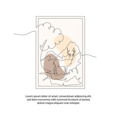 One line deer conservation poster drawing with a beautiful frame. Abstract minimal continuous line wall decor.