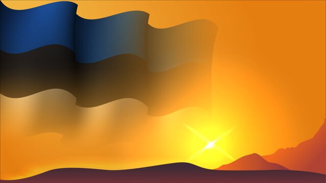 estonia waving flag background design on sunset view vector illustration