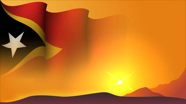 timor-leste waving flag background design on sunset view vector illustration