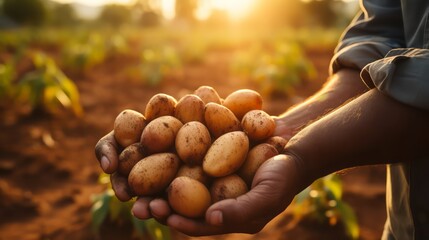 Hand holding fresh potatoes
