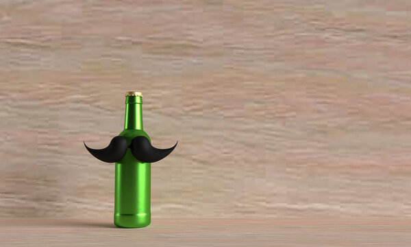 green bottle beard mustache table wooden copy space symbol decoration movember november male man father dad businessman fun enjoy lifestyle retro vintage design concept cancer barber drink alcohol  - Powered by Adobe
