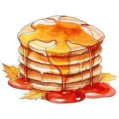 Stack of pancakes with syrup, isolated on white background - obrazy, fototapety, plakaty