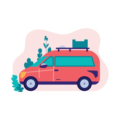 People who do car camping from out of one’s daily life. Travel car camping for outdoor summer active leisure isolated, vector flat illustration. 