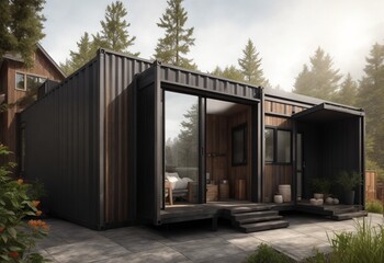 Fototapeta na wymiar house in the woods rustic modern container 10