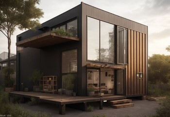 Fototapeta na wymiar house in the woods rustic modern container 1