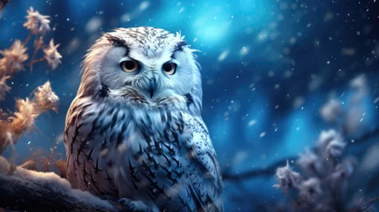 Fototapeten beautiful owl with yellow eyes in winter © jr-art
