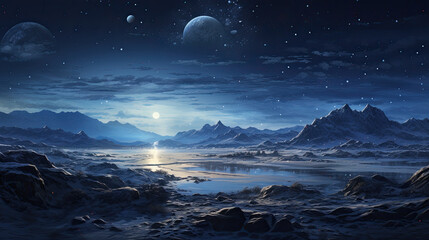 Surreal spectacular icy landscape on another planet