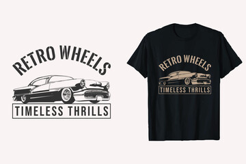 Retro Classic Car Vector T-Shirt Design. Old Car graphic tshirt prints. - obrazy, fototapety, plakaty
