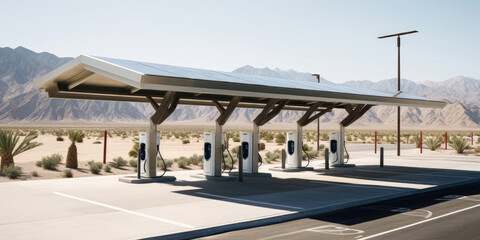 EV charger station at Desert far from the city - obrazy, fototapety, plakaty