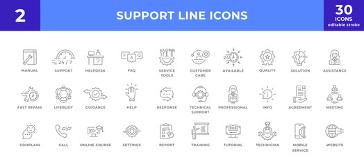 Fototapeta na wymiar Customer Service and Support, Outline Icons Collection. set of modern simple web icons.