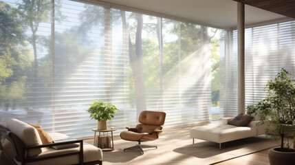 Light enters a bright room through a large window