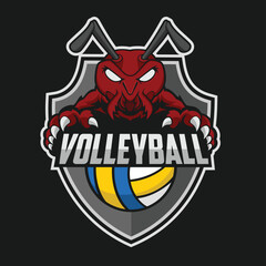 volleyball logo ant vector art illustration design