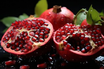 Fresh pomegranate fruits with water splash