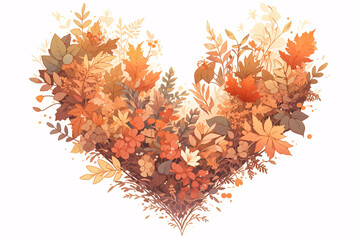 Autumn maple leaves heart shape  illustration. Fall season symbol.