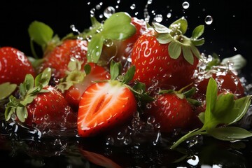 Fresh strawberries with water splash