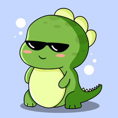 Cute Dinosaur Wearing Sunglasses Illustration