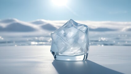 Minimalist backdrop with a smooth, pristine sheet of ice, glistening under the soft light of the winter sun, representing purity and simplicity. Background with copy space.