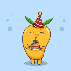 Cute Happy Birthday Mango Illustration