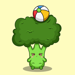Cute Angry Broccoli With Ball On The Head Illustration