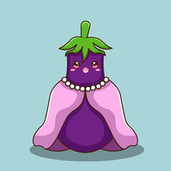 Cute Eggplant Wear Pink Dress Illustration