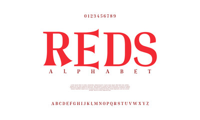Reds creative modern urban alphabet font. Digital abstract moslem, futuristic, fashion, sport, minimal technology typography. Simple numeric vector illustration