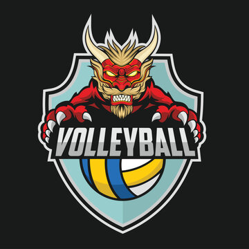 volleyball logo dragon vector art illustration design