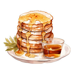 Gooey stack of pancakes on a white background