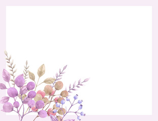 紫の実の植物を飾ったフレーム素材