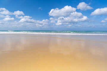Beautiful beach in summer season,Amazing nature landscape view of beach and sea in good weather day, Beach sea sky background