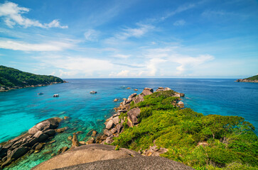 Beautiful seashore with wave crashing on sandy shore at Similan Islands Beautiful tropical sea Similan island No.8 at Similan national park, Phang nga Thailand