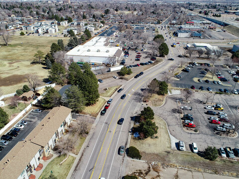 Drone photo of 23rd street in Greeley Colorado 2023. 