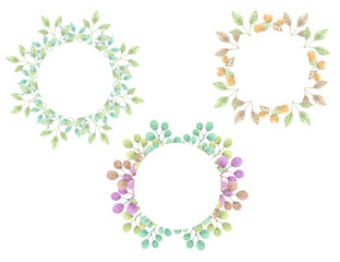 カラフルな実と植物のフレームセット