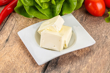 Greek traditional Feta cheese in the plate