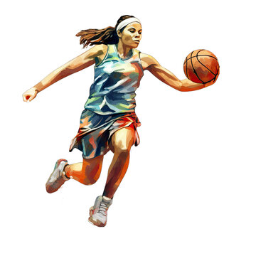 Female teenage basketball player with ball