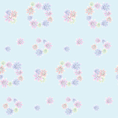 水色バックのカラフルな花柄パターン