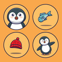 penguin animal icon collection cartoon vector illustration